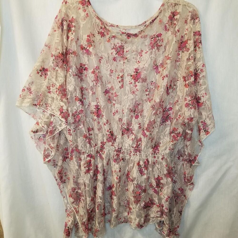 Women's Retro Vintage Floral Sheer Smocked Top Blouse Fairy Y2k Lace Oversized